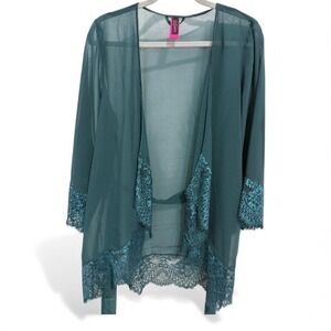 La Senza Sheer Lace Trim‎ Kimono Robe Teal Green S - M